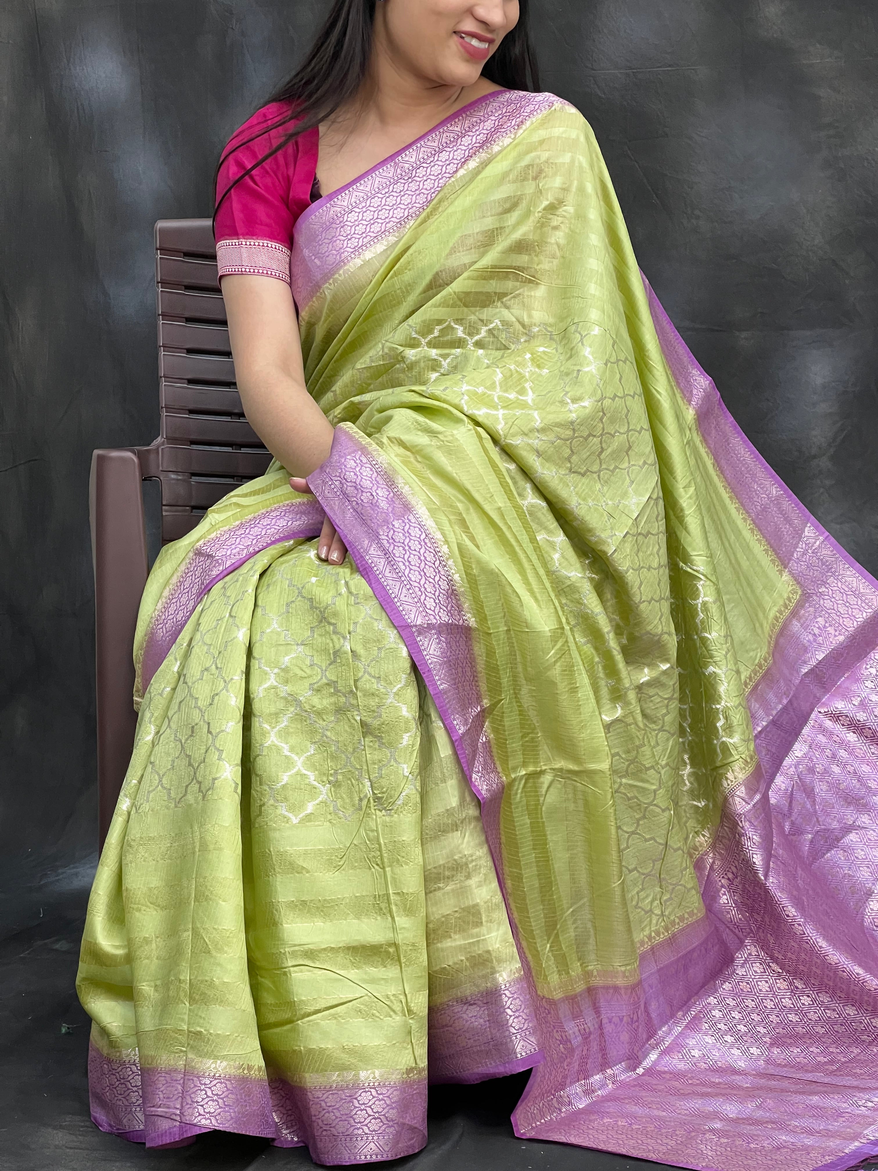 Elegant Green Mango Silk Saree