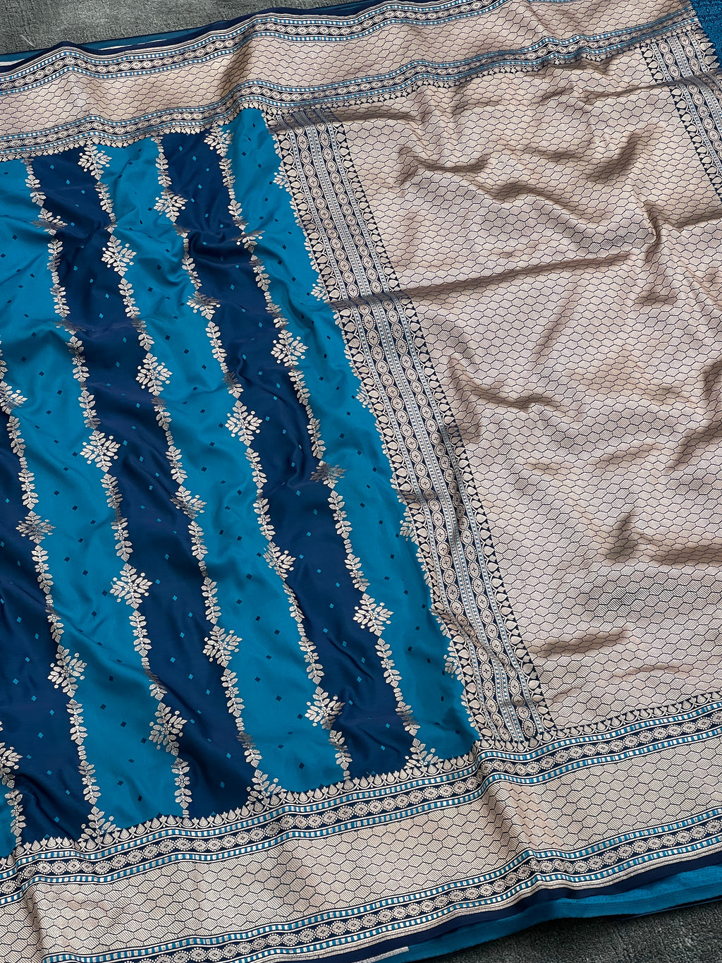 Stipe Motifs Mashru Katan Silk Saree
