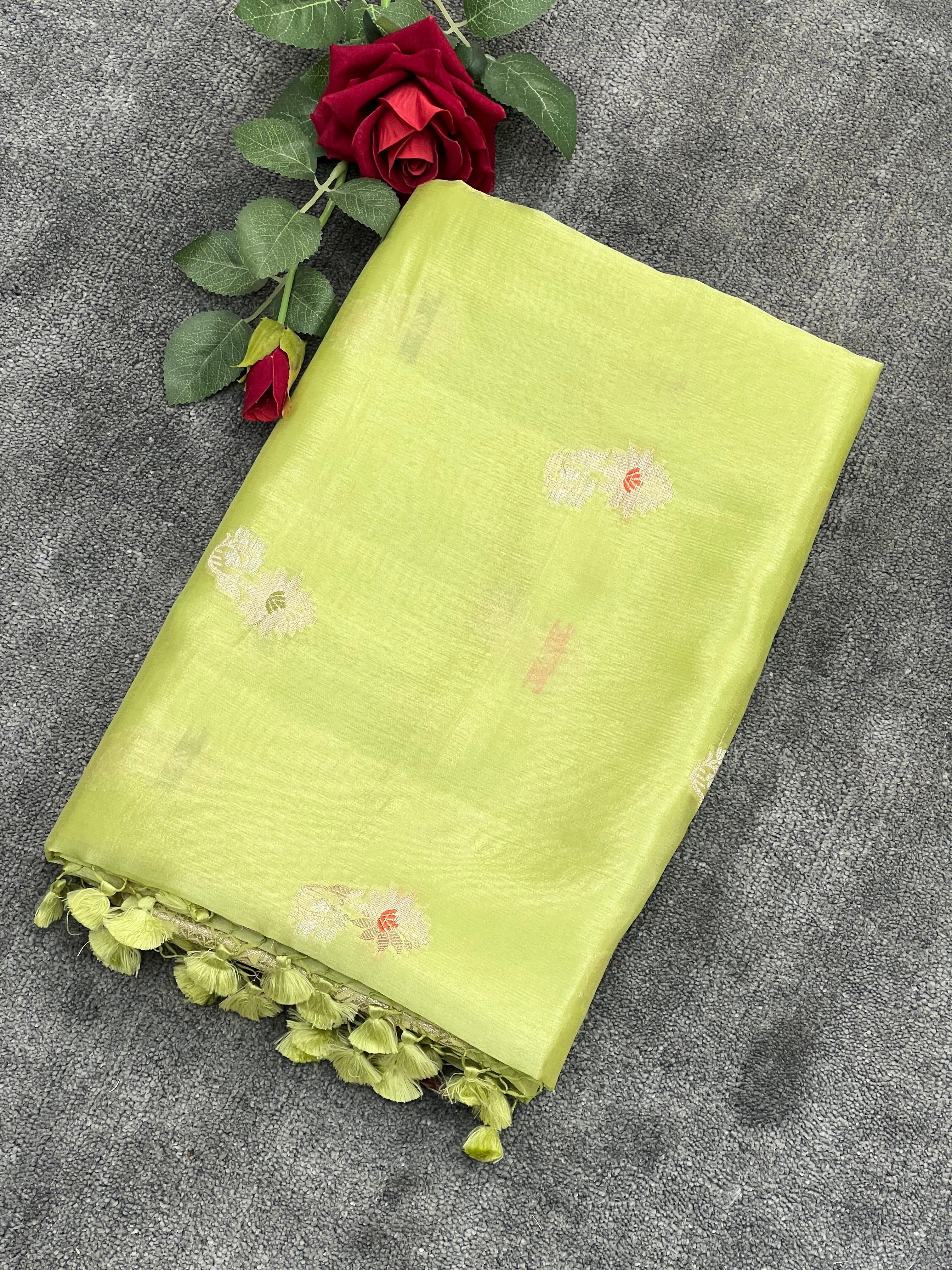 Glamorous Green Pure Mango Silk Banarasi Saree
